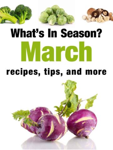 Collage of produce that is in season in March.