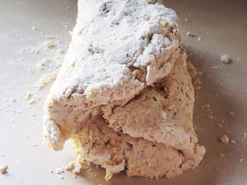 Sourdough scone dough folded into thirds.