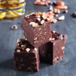 three pieces of fudge stacked on top of each other