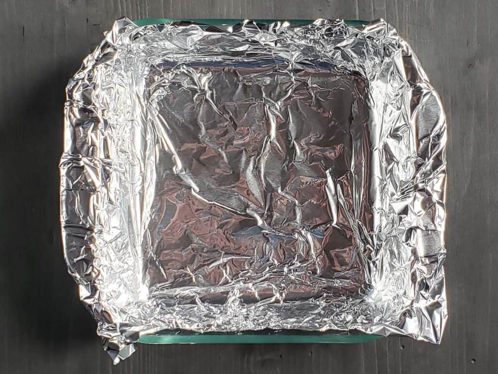 Glass pan lined with foil.