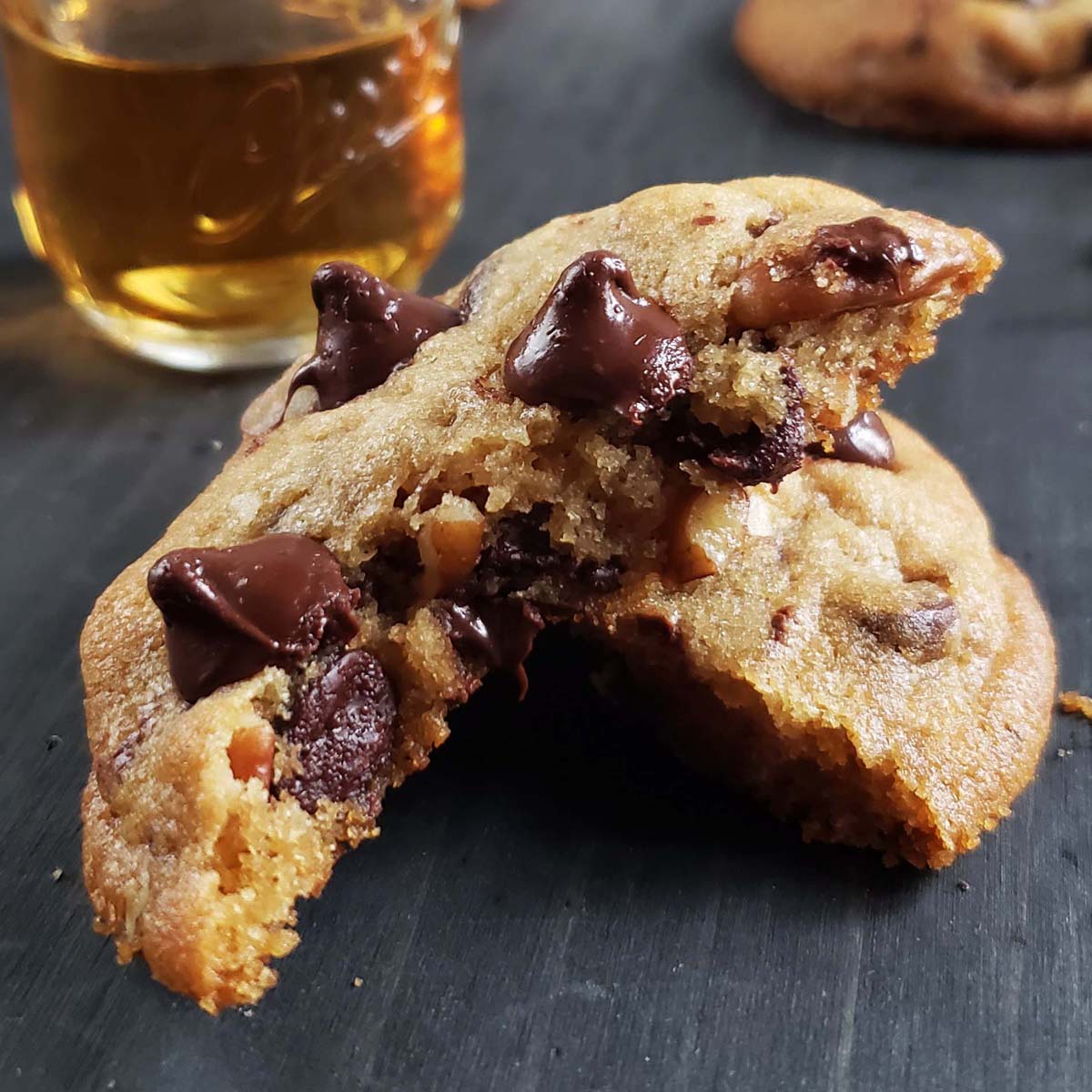 chocolate chip cookie broken in half