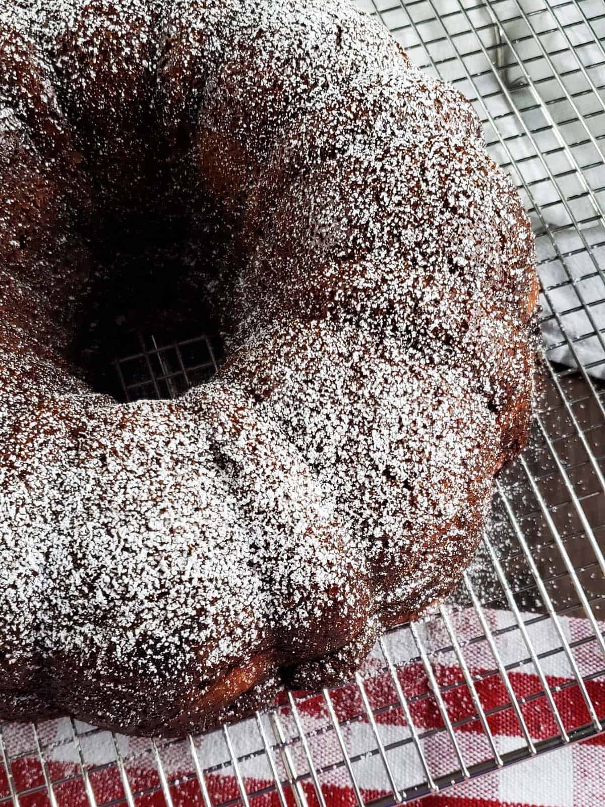 Apple cake on a wire cooling rack.
