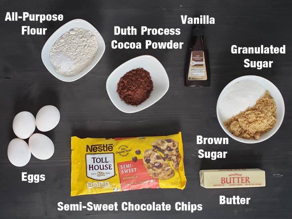 Brownie ingredients on a dark background.