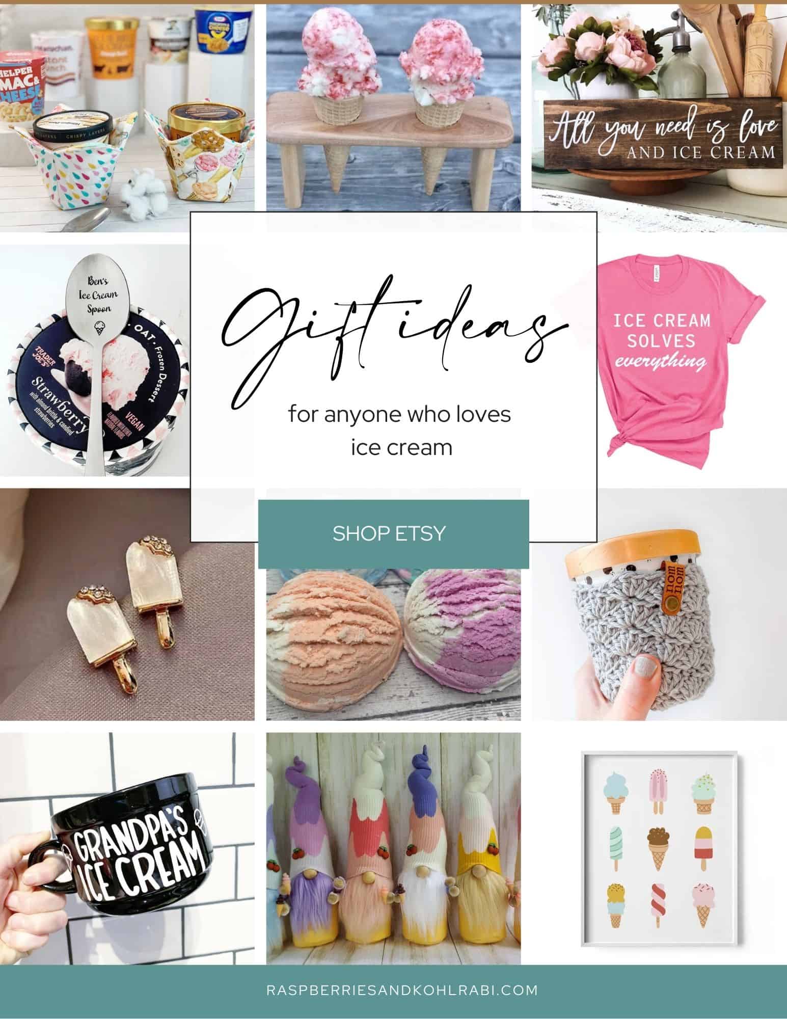 Collage of gifts for ice cream lovers.