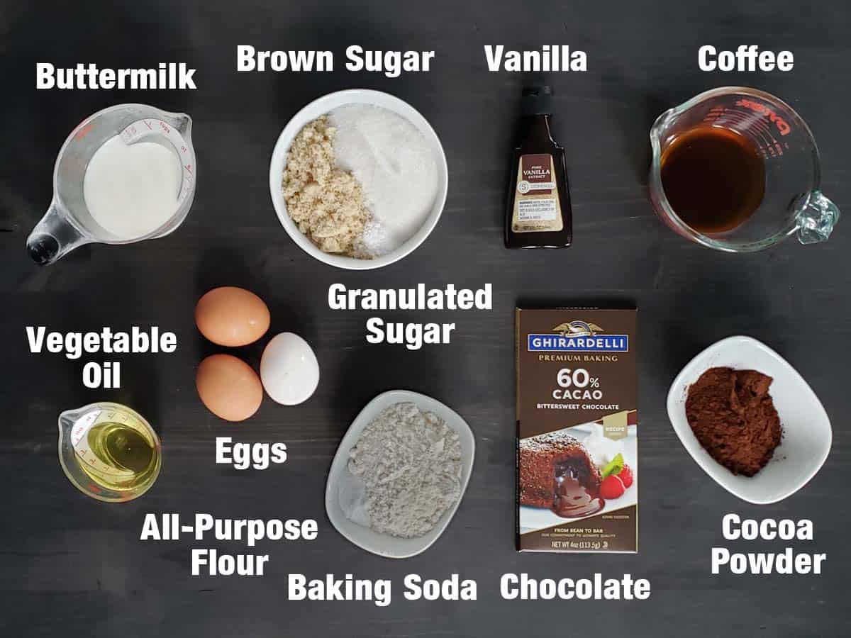 Chocolate cupcake ingredients on a dark background.