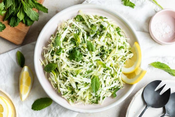 Maifouf salad on a white plate.