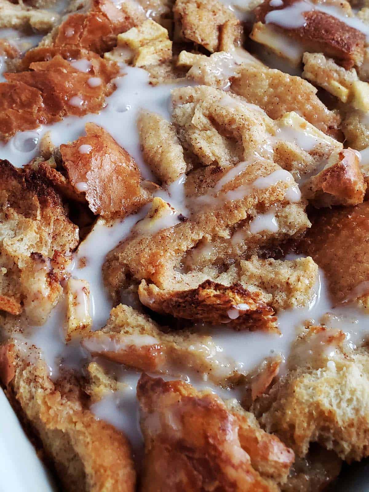 Close up of condensed milk bread pudding.