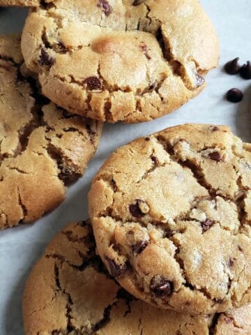 Pile of chocolate chip peanut butter cookies.