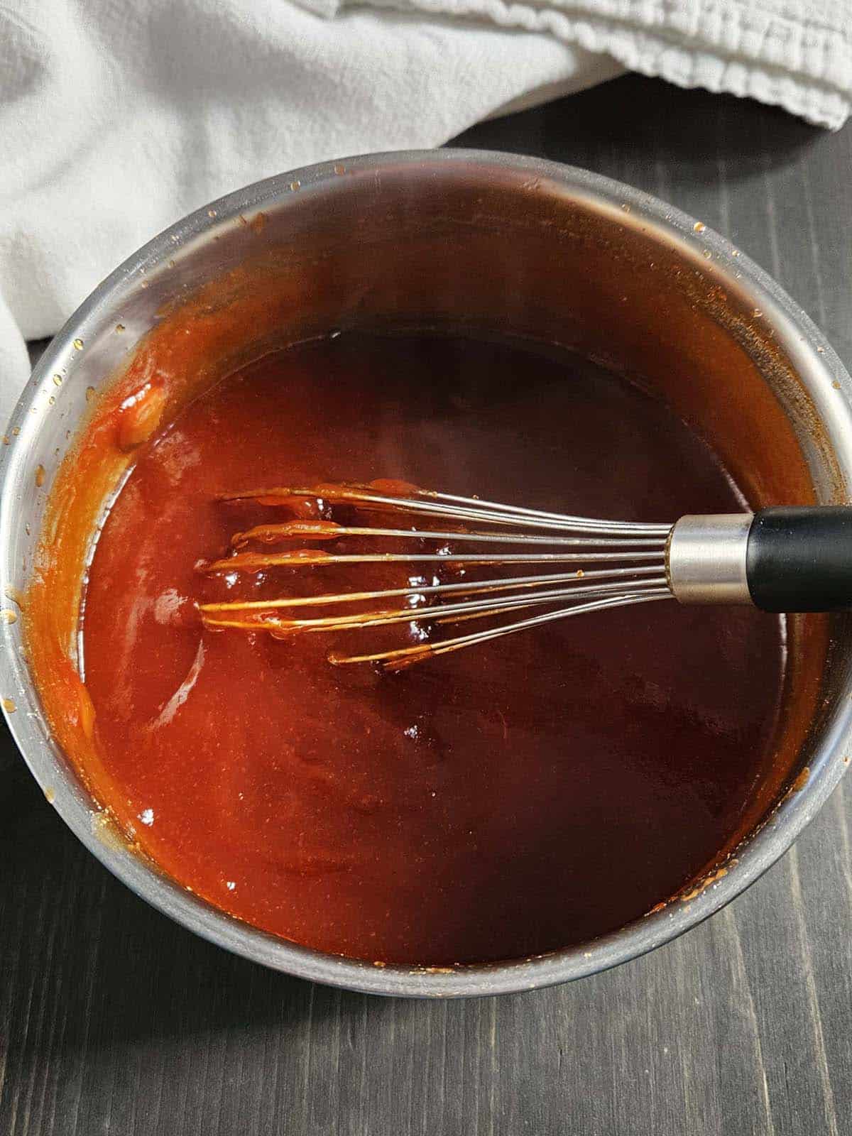 Bbq sauce in a saucepan.