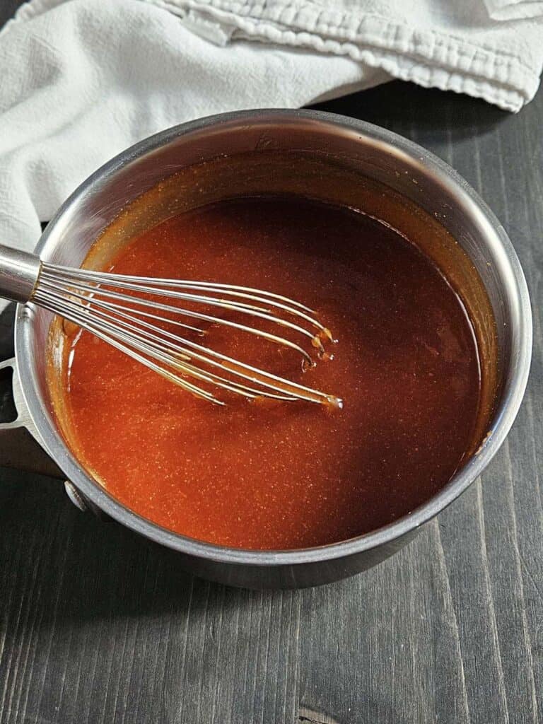 Bbq sauce in a saucepan.