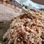 Close up of pulled smoked pork.