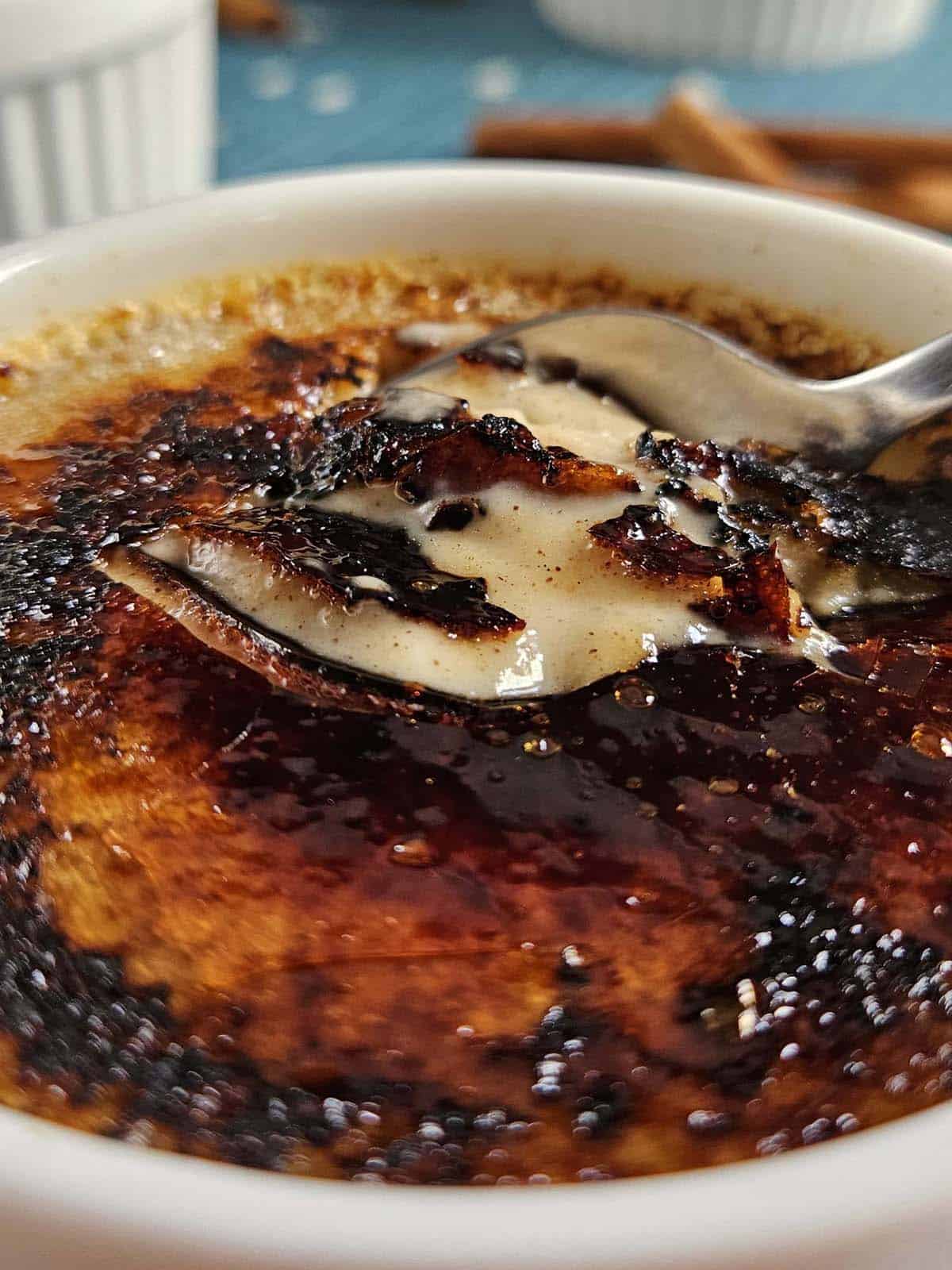 Creme brulee with cracked sugar crust.