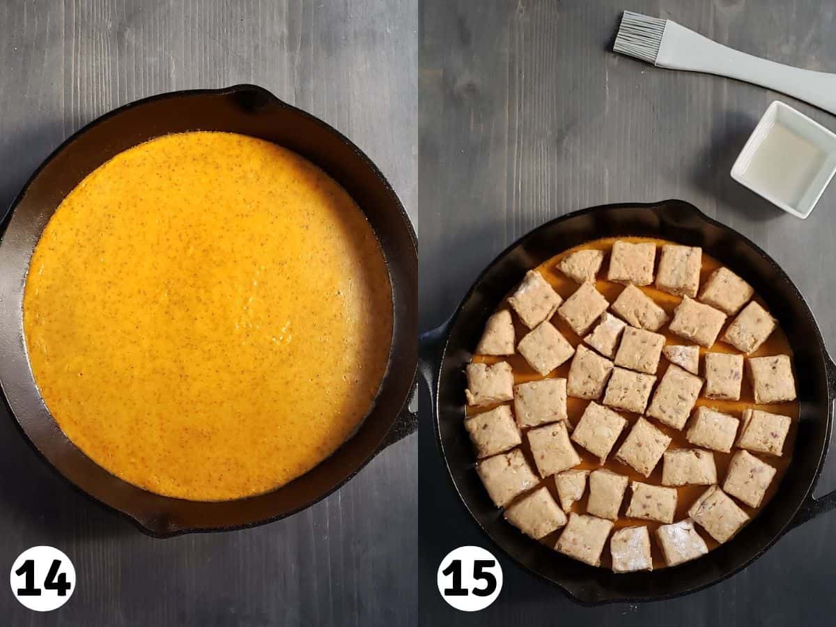 Baked pumpkin custard topped with scone squares.