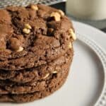 Stack of Sourdough Nutella cookies on a white plate.