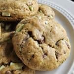 Mint chip cookies on a white plate.